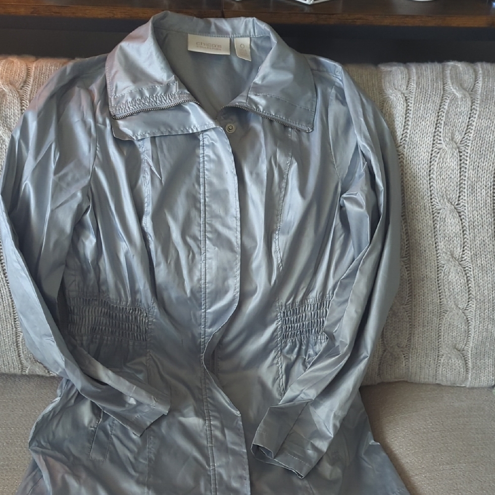 Chico's Shimmering Silver Trench Coat